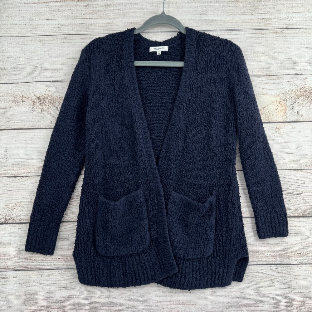 Madewell Cardigan Women XS Navy Blue Boucle Wool Blend Open Front K6117